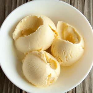 Vanilla ice cream in a white bowl