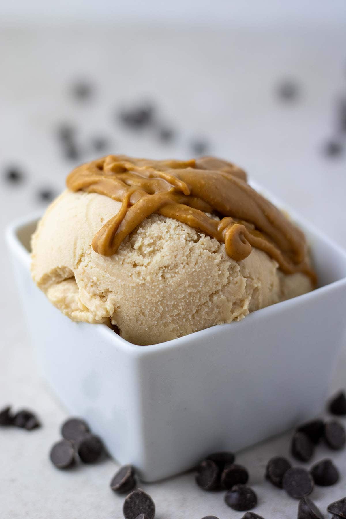 peanut butter ice cream in a white bowl